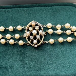 Vintage Faux Pearl and Rhinestone Bracelet
